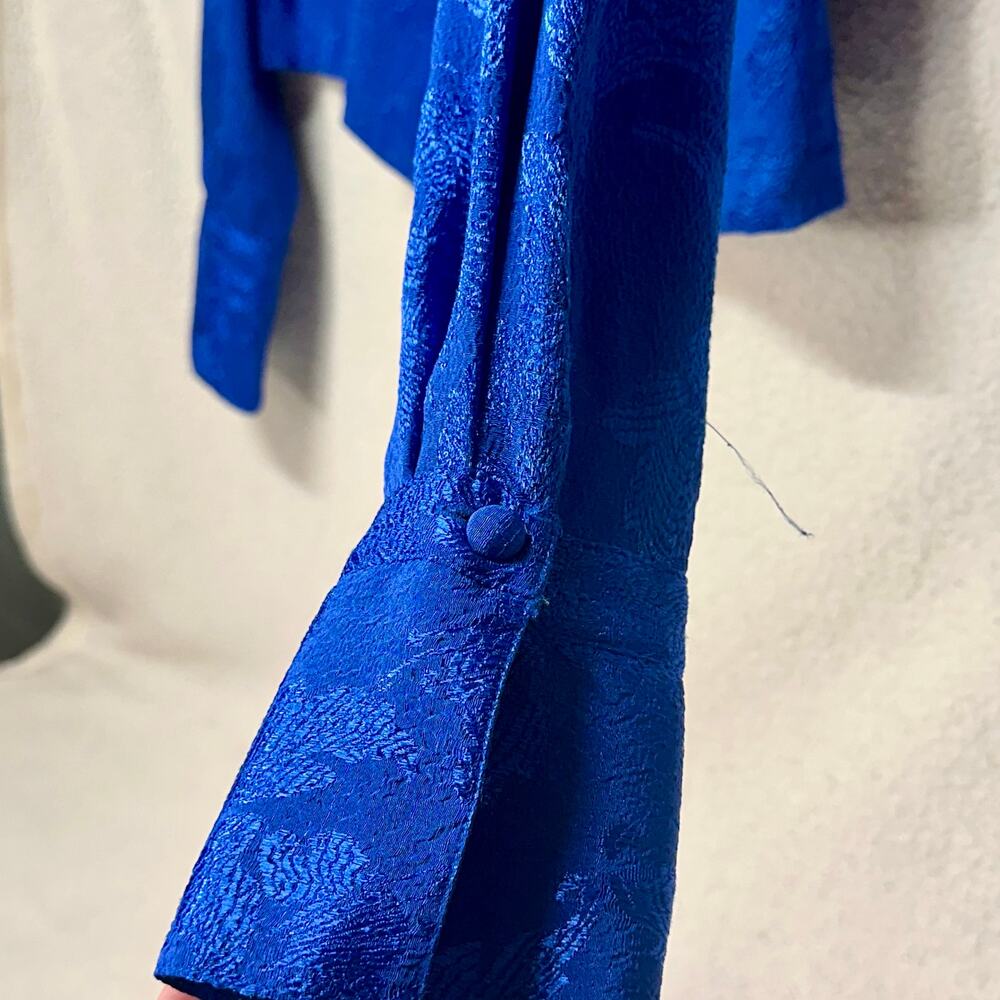 Vintage Christie & Jill Blue Jacquard Button Front Blouse Size 12 - Picture 7 of 8